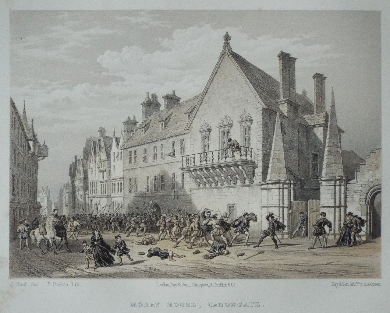 Lithograph - Moray House, Canongate. - Picken